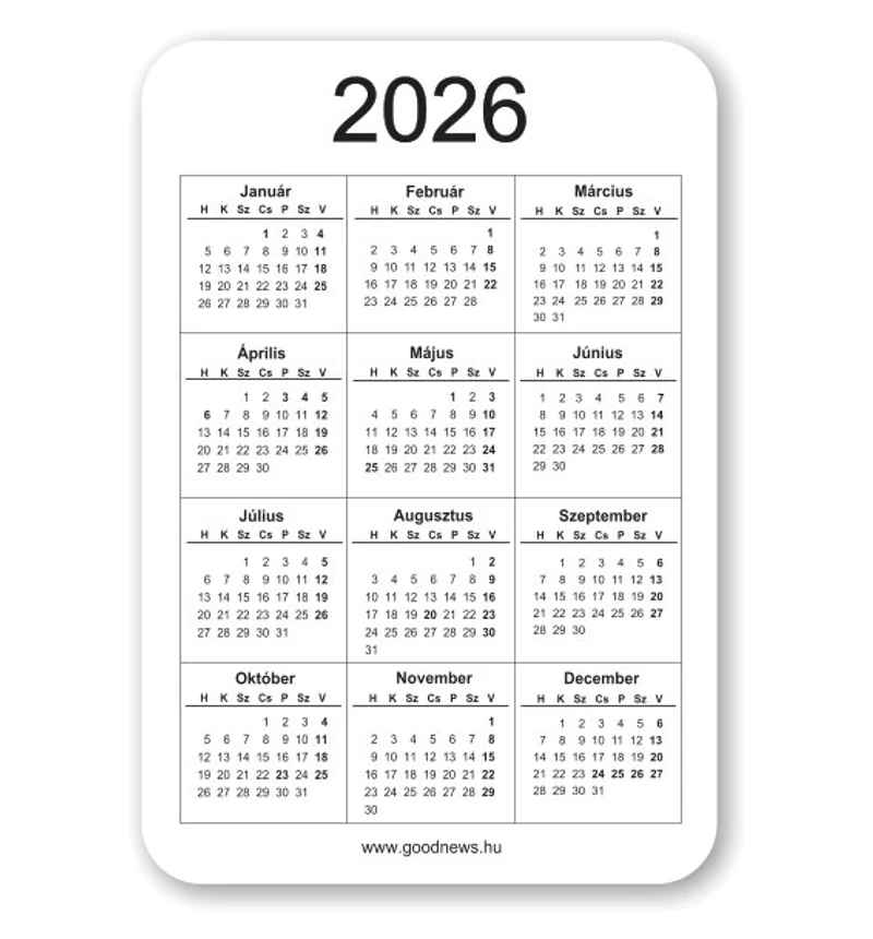 Kártyanaptár - 2026 / csomag (100db)