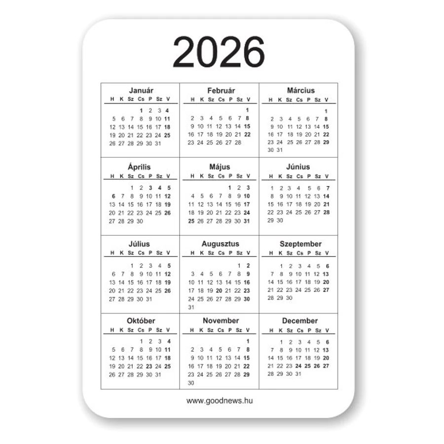 Kártyanaptár - 2026 / csomag (100db)