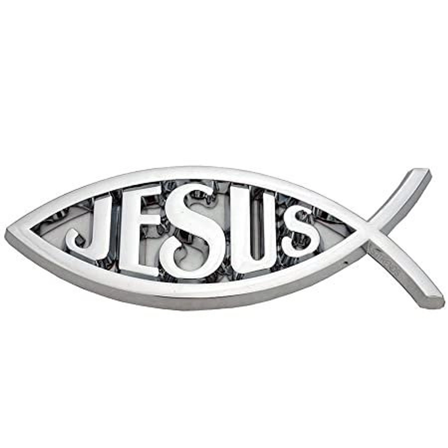 Autóembléma - hal, ezüstszínű, Jesus